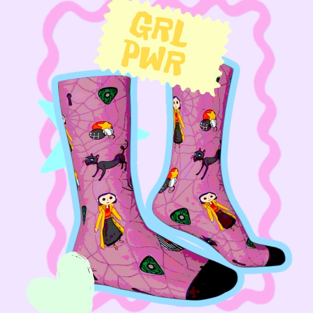 🆕 Purple Coraline Pattern Compression Socks - Unisex - Novelty - Retro